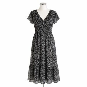 Old Navy XL Black and White Floral Midi Dress Boho Ruffle Hem Elastic Waist